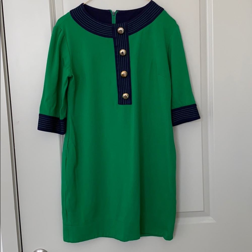 Kelly Green & Navy  3/4 Sleeve Dress